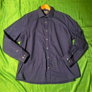 Michael Kors Dark Blue Geometric Button Down Shirt Size 17-17.5
